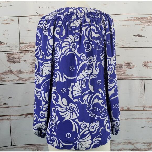 Lilly Pulitzer Elsa Silk Top Blouse Blue Tide Pools Size Small - Picture 3 of 8